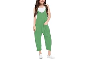 BFYSFBAIG Girls' Sleeveless Jumpsuit, Wide Leg Romper with Pockets, Spaghetti Straps, Lightweight Wide Leg Playsuit for Casual Outings, Beach Holiday Summer, 4-14 Years