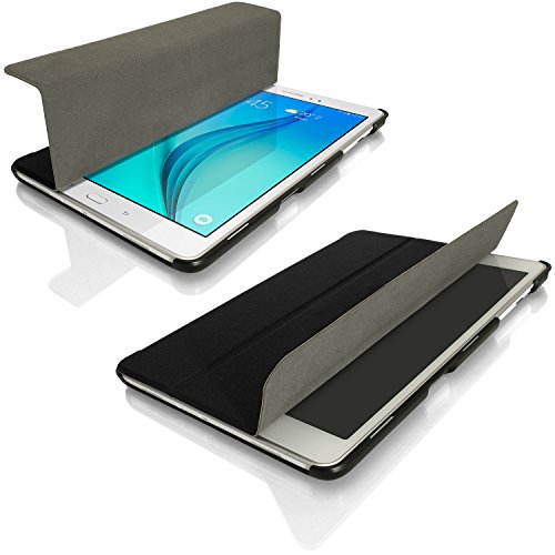 igadgitz Schwarz PU Ledertasche Hülle Smart Cover für Samsung Galaxy Tab A 9.7″ SM-T550 mit Multi-Winkel Betrachtungs + Auto Sleep/Wake + Displayschutzfolie - 3
