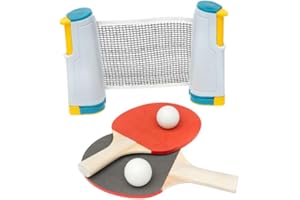 B4E Portable Table Tennis Set with 2 Ping-Pong Balls and 2 High-Performance Bats | Lightweight and Compact Instant Retractable Net | Ideal for Home, Kitchen, and Office Table Use | Travel Friendly