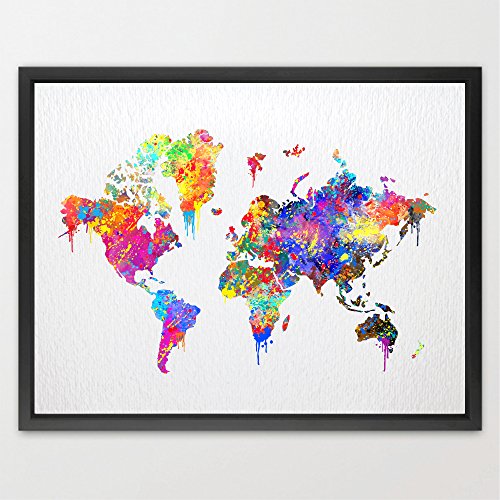 Dignovel Studios A4 WORLD Map Poster watercolour Print Wedding Gift Childrens Wall Art kids watercolour print Home Decor kids art Wall Hanging Birthday Gift N087-Unframed