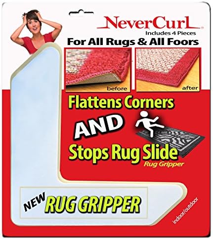 Rug Gripper with NeverCurl ® - Instantly Flattens Rug Corners AND Stops Rug Slipping. Uses Renewable Sticky Gel. 4 Pieces. Patent Pending by NeverCurl ® (8 Pieces)