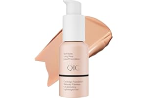 QIC Full Coverage Foundation, Wasserfestes & Langanhaltende Foundation mit Flawless Matt Finish, Poren kaschieren und Minimieren, Foundation Makeup, 30ml (Warm Peach)