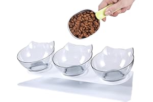 SPEEDY PANTHER Podwyższona miska dla kota ze stojakiem, przechylona miska dla kota dla kotka, podwyższona miska dla kota, przeciw wymiotom, plastikowa, przezroczysta kokarda na wodę dla kotów (trzy miski)