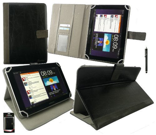 Emartbuy® Schwarz Eingabestift + Universalbereich ( 8 - 9 Zoll ) Schwarz Distressed PU Leather Multi Winkel Folio Executive Hülle Schutzhülle Case Cover Wallet mit Kartensteckplätze geeignet für Gigaset QV830 8 Zoll Tablet