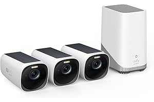 EUFY SECURITY Kamera bezpieczeństwa eufy S330 Zestaw kamer eufyCam 3, bezprzewodowa kamera zewnętrzna, kamera 4K ze zintegrowanym panelem słonecznym, Forever Power, rozpoznawanie twarzy AI (Trzy zestawy kamer)