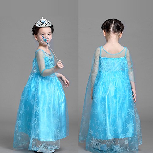 Vicloon Prinzessin Kostüm Mädchen, Eiskönigin ELSA Kleid Blau mit Diademe & Zauberstab, für Weihnachten Karneval Party Halloween Fest, 2-3 Jahre Size 100cm Blau - 3