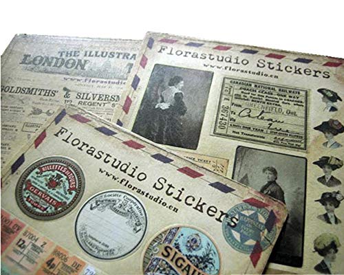 YPSelected Conjunto de 10 hojas de pegatinas Vintage Deco pegatinas de papel de la etiqueta engomada de Scrapbooking