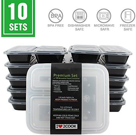 Meal Prep Containers, UMCORP 3-Compartment BPA FREE Stackable Meal Prep Food Storage Containers Lunch Box Bento with Lids, Freezer Safe, Leak Resistant, Dishwasher Safe, Microwbvb Safe 10 Pack