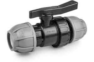 BFG Raccordo Idraulico MDPE per Tubi d'Acqua, Manicotto 32mm x 32mm con Valvola a Sfera, per Tubi in Plastica MDPE, 10 Bar, Temperatura Massima 45°C, Raccordi a Compressione