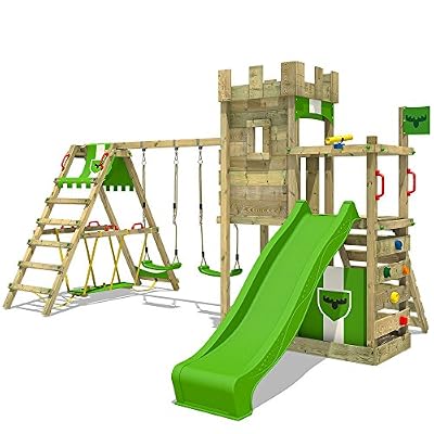 Fatmoose Aire de jeux BoldBaron Boost Xxl Portique en bois avec balançoire double et planche de surf