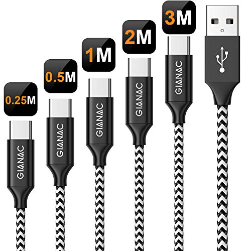 Cable USB Tipo C, 5Pack[0.25M 0.5M 1M 2M 3M] 3A Cargador USB Tipo C Nylon Trenzado Cable USB C Carga Rápida y Sincronización de Datos para Samsung Galaxy S10 S9 S8, Huawei