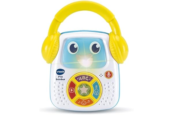 VTech - P'tit Baladeur, Baladeur Musical Bébé, Robot Lumineux et Nomade avec Comptines, Chansons Éducatives, Musiques et Enregistreur Vocal, Cadeau Bébé Dès 9 Mois - Contenu en Français