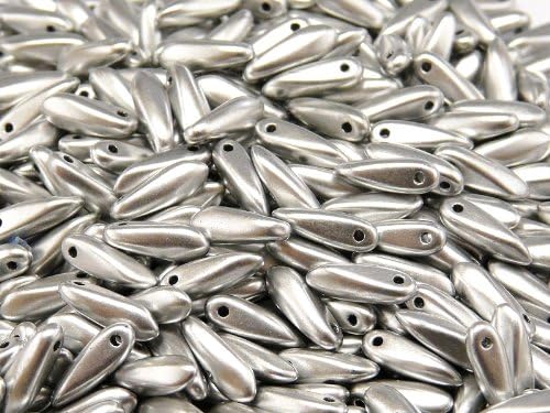 50 Pieces Czech Glass Dagger Beads Small 10x3mm, Silver Matte (Cristal Aluminum Full)
