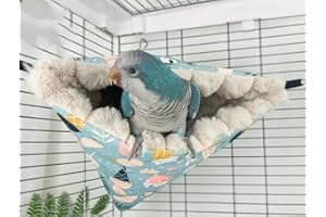 Yanmucy Bird Nests for Cages Waterproof Plush Winter Bird Hammock Hanging Warm Parrot Bed Cozy Corner Parrot House Tent for Sleeping Playing (Blue, Large)