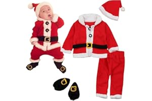 Achimlt 4 Pezzi Vestito Natale Neonato Babbo Costume di Natalizi con Cappotti Pantaloni Cappello e Calze, Neonato My First Christmas Natale Regalo