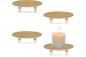 YoHyien 4 Pezzi Piattino Porta Candele 9 cm, Piatto per Candele in Metallo, Sotto Candela per Tealight, Porta Candele da Tavolo per Natalizie, Matrimonio Decorazione, Casa Festa, e Cena (Dorato)