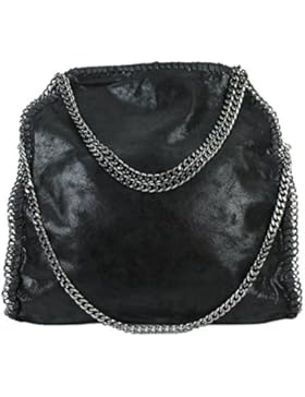 Limited Colors Handtasche VIVIEN Lederlook Damen Schwarz Grau Rosa Jeans Shopper Beuteltasche mit Kette (Schwarz...