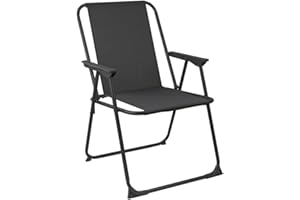 Harbour Housewares Folding Beach Deck Chair - Black - Pack of 1 - Metal Outdoor Patio Seat Lightweight Portable Deck Chair for Picnic, Garden, Camping, Fishing