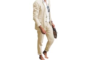 Tiavllya Herren Leinen Anzug 2-teilig Strand Hochzeit Casual Sommer Anzüge für Bräutigam Blazer Hosen Anzüge