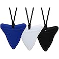 Shark Tooth Chew Necklace for Boys Girls, 3 Pack Silicone Sensory Oral Motor Aids Teether Toys for Autism, ADHD, Baby Nursing or Special Needs- Reduces Chewing Biting Fidgeting for Kids Adults C