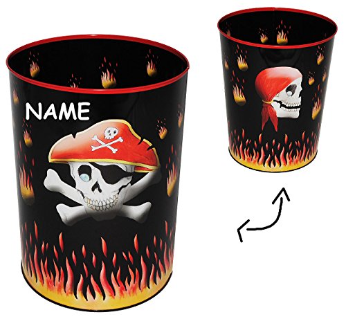 Preisvergleich Produktbild Papierkorb Pirat Totenkopf - Metall - incl. Name - Mülleimer Eimer - Schatztruhe / Abfallbehälter / Abfalleimer Kinderzimmer - Piraten Seefahrer - Aufbewahrungsbox für Kinder Jungen