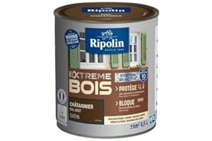 RIPOLIN - Peinture pour Bois Intérieur/Extérieur - Sans Sous-couche Ultra-couvrant - Résiste aux Intempéries, UV et Chocs - Protège et Magnifie - Lessivable - Satin - 0,5L - Chataignier