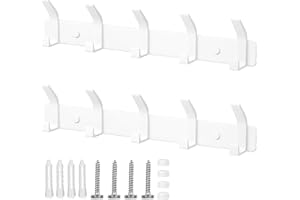 Benxdara Coat Hooks Wall Mounted, 2 Pack Coat Rack Wall Hanger with 5 Hooks, Rustproof Wall Clothes Hooks for Kitchen, Bedroom and Entryway, White