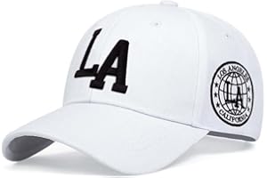 MIGTEC Gorra Beisbol Ajustable y Bordada con Letras LA, de Tela Vaquera. para Hombres y Mujeres. 56-61cm. Cierre Hebilla. Color Blanco.