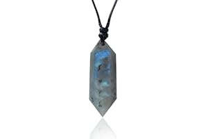 RJINGSHI Collana di cristallo naturale a doppia punta, fatta a mano, intrecciata con ciondolo di cristallo di guarigione, pietra preziosa lucidata, pietra energetica Reiki, regalo per uomini e donne.