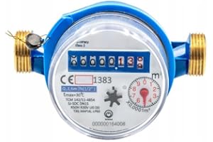 KNM TRADE Cold Water Meter 1/2 Inch DN 15 1.6 m³/h 110 mm Connection Thread: 3/4 Inch, Gold, Blue