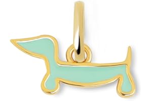 SINGULARU - Charms Mini Perro Teckel Enamel. Ciondoli in Ottone con Finitura Placcata Oro 18Kt. Motivo Cane in Smalto Giallo o Blu. Gioielli per Donna