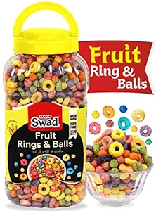 Swad Breakfast Cereal, Fruit Rings & Balls (Made with Oats, Rice, Corn, High Fibre Multigrain Fruit Loops Children Cereal) Jar, 310 g