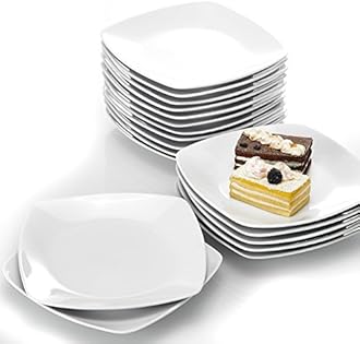 MALACASA, Series Julia, 6.5" Dessert Plate Ivory White Porcelain Square Side Plate Snack Plate Salad Plate, Pack of 18 (16.7 * 16.7 * 2cm)