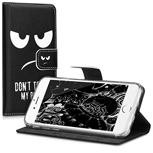 kwmobile HÃ¼lle fÃ¼r Apple iPhone 6/6S - Wallet Case Handy SchutzhÃ¼lle Kunstleder - Handycover KlapphÃ¼lle mit Kartenfach und StÃ¤nder Don't touch my Phone Design WeiÃŸ Schwarz