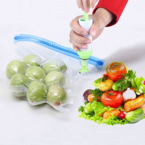 Sous Vide Beutel Quimat Vakuum Nahrungsversiegeler 1 Handpumpe 5 BPA-freie Sous Vide Beutel 2 Beutel Clips Kit hält Nahrung länger frisch, wiederverwendbar, praktisch, einfach zu verwenden - 3