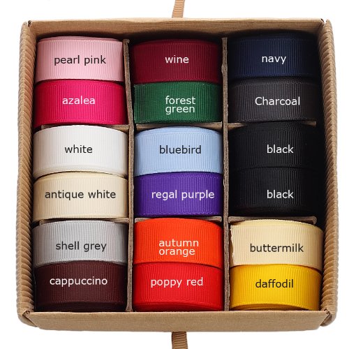 Unique Ribbons selections box: Finest Grosgrain ribbons by the yard selection of 18 or 36 colors mix in one Beautiful and functional Presentation Box. Total 73 or 148 meters with spools of 4 metres each. A sturdy tray to keep all your crafts accessories and tools. Great Price; Stunning Gift Idea as its beautifully presented.