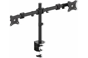 PureMounts OFFICE-02 Supporto da tavolo per 2 monitor da 33-69 cm (13-27"), inclinabile: da -45° a 45°, orientabile: 180°, ruotabile: 360°, VESA 100x100 nero
