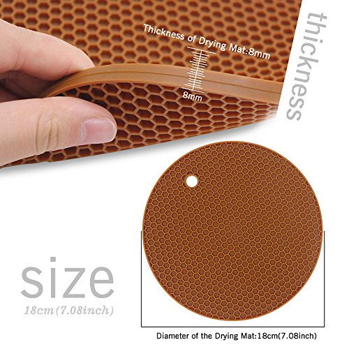 Giwox Küche Silikon-Matte Set 4 Mehrzweck-Silikon-Untersetzer, Mat, Topflappen, Jar-Opener, Spoon Rest, Knoblauch-Schäler-rutschfeste, Flexible, Hitze beständig und Geschirrspüler sichere Isolierung Mat (Runde) - 2