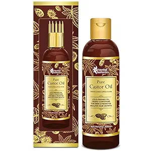 Oriental Botanics Castor Oil - For Eyelashes, Hair and Skin Care - With Comb Applicator, 200 ml with Pure Castor Oil for Healthy Skin & Hair | Cruelty Free & Vegan | No Mineral Oils