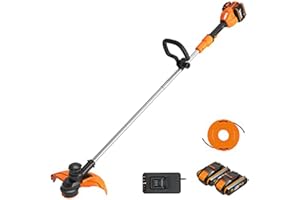 WORX WG183E Decespugliatore a batteria 40 V Max. (2 x 20 V) | Include 2 batterie 2 Ah e doppio caricatore | Testina con uscita del filo doppia | Avanzamento del filo automatico