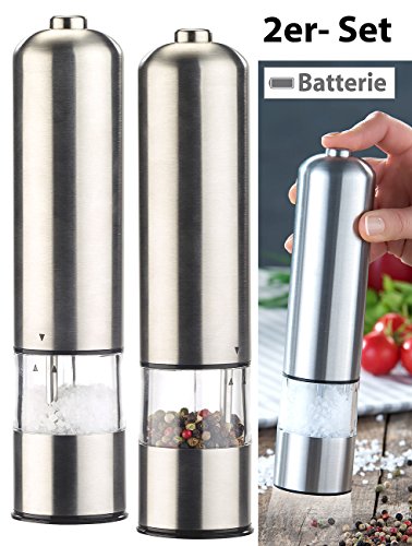 Rosenstein & Söhne Elektrische Salz- /Pfeffermühle mit Keramik-Mahlwerk, 22,5 cm, 2er-Set - 2