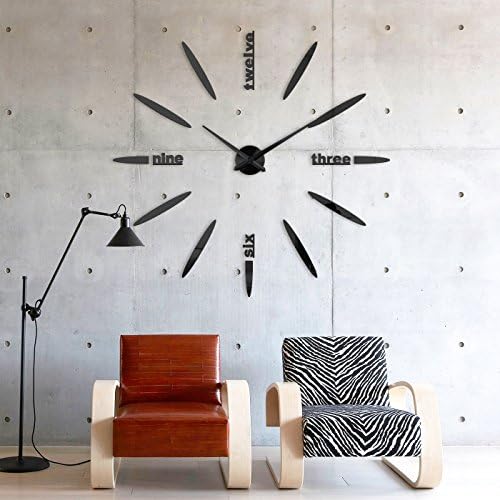XXL3D Large Mirror Wall Clock DIY Ø 130cm XXL Frameless Design Clock Modern 3D Wall Clock Black XII