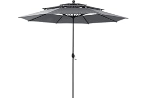 PHI VILLA 3m Garden Parasol Umbrella for Sun Protection 3 Tier Patio Outdoor Waterproof Umbrella with Crank