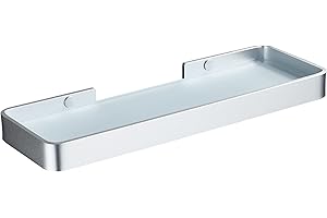 DUFU Mensola Bagno Adesiva Mensola Doccia Senza Foratura Organizer Antiruggine Stoccaggio Nessun Danno Vetro Temperato Alluminio Spaziale Accessori da Bagno 30cm Argento