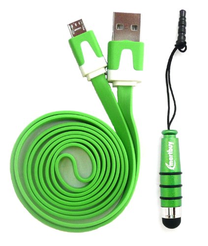 Emartbuy® Medion LifeTab S8311 MD 98983 8 Zoll Tablet Duo Pack - Grün Metallic Mini Eingabestift + Grün Flaches Knotenfreies Micro USB Daten und Ladekabel