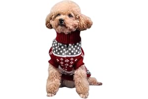 SGAVAHSG Christmas Small Dog and Cat Jumper, Chihuahua Clothes, Featuring Classic Knitwear Sweater Designs with Reindeer and Snowflakes, Soft Turtleneck Pet Apparel for Cat, Chihuahuas, L