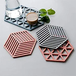 pepplo Trivet Mats,4 Pack Silicone Table Mats Heat Resistant Hot Pans Non-Slip Pot Holders Placemat for Bowl Dishes Kitchen Cooking Dining - Large Triangle & Line Mix