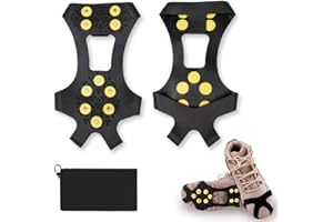 yotutun Schuhspikes, Größe 40-44 Winter Anti Rutsch Schuhkrallen mit 10 Edelstahl Zähnen Stretch Schuhe Steigeisen Universal Anti Slip Ice Klampen für Herren Jugend Winter Walking Wandern Bergsteigen