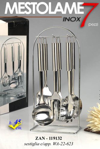 Paolo Rossi Sestiglia Küche Kochgeschirr-Set Küchenutensilien und Edelstahl Wäscheständer zu hängen, Set beinhaltet Servieren Löffel, Gabel, Schaumlöffel, prendispaghetti, turner, Schaufel, in einer eleganten Geschenkbox - 2