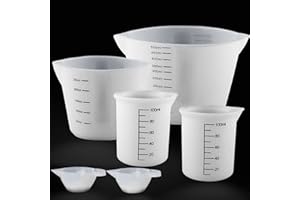 XIMUHO 6 Stück Silikon Messbecher Krüge, Silikonbecher 500ml/250ml/100ml/15ml Epoxidharz Mischbecher mit Skala Clear, Silikon Messbecher Set für Epoxy Resin, DIY, Basteln, Labor